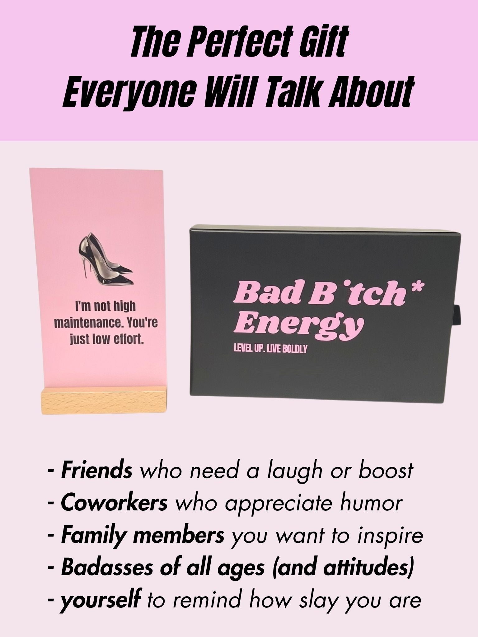 Bad B*tch Energy Affirmation Card Set (with Clips, wooden stand & jute twine)
