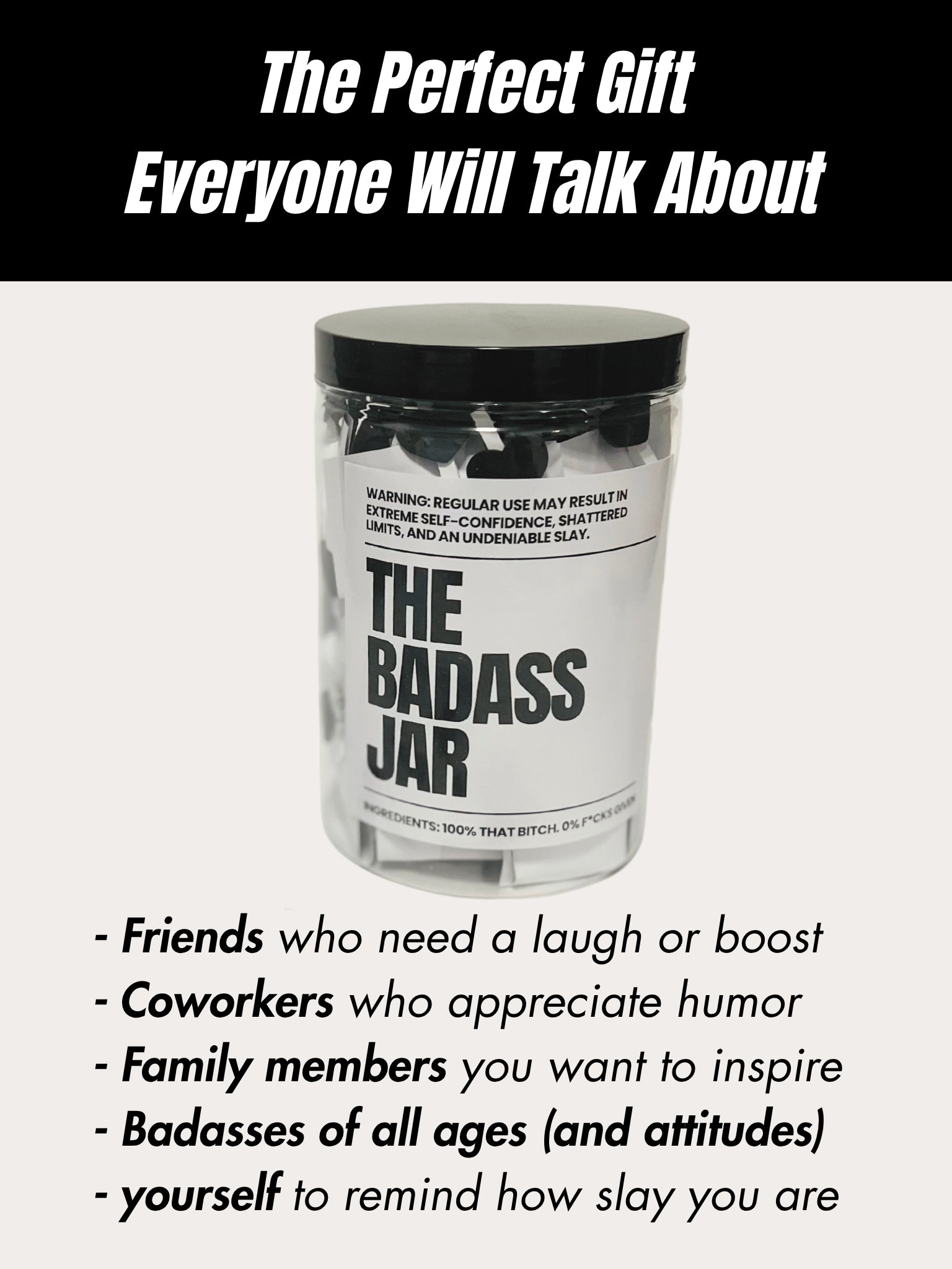 The Badass Jar: 90 Affirmations (with Clips and jute twine)