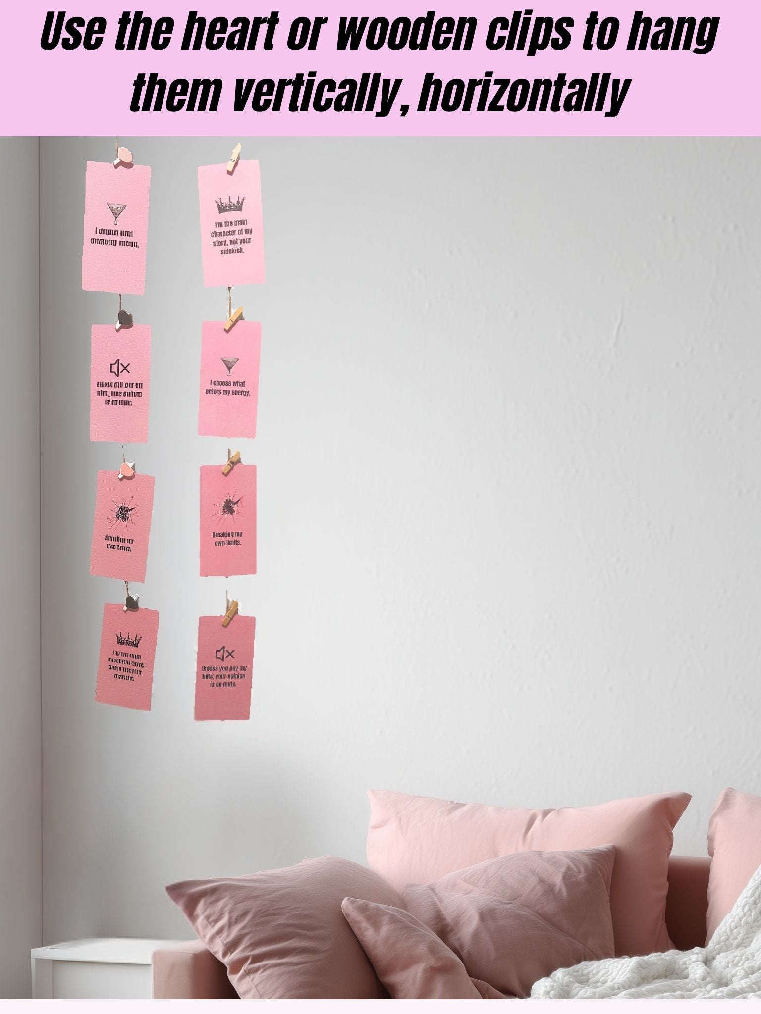 Bad B*tch Energy Affirmation Card Set (with Clips, wooden stand & jute twine)