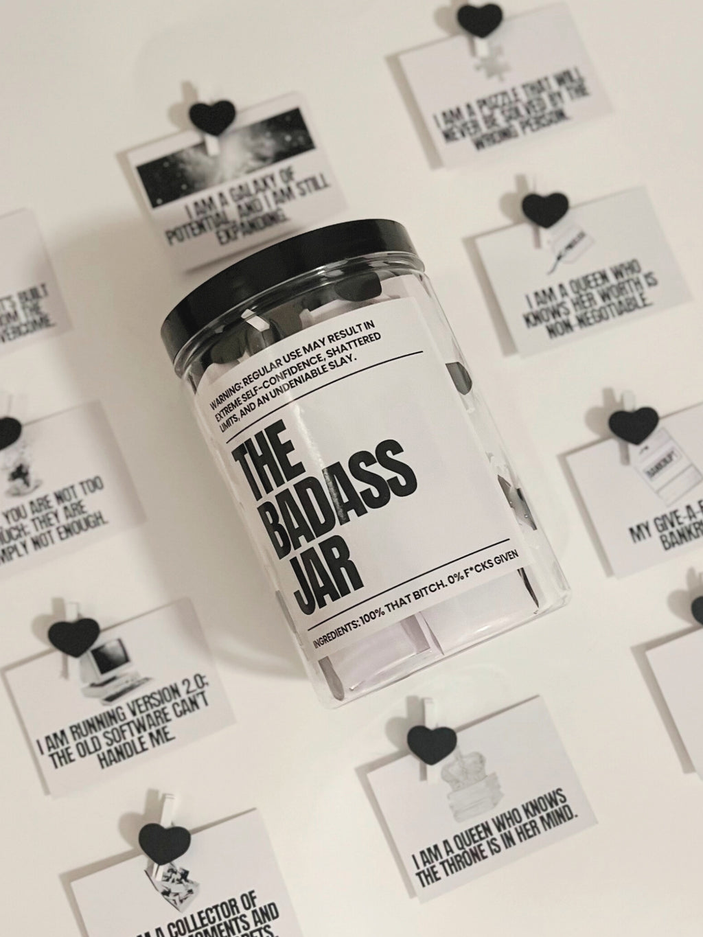 The Badass Jar: 90 Affirmations (with Clips and jute twine)