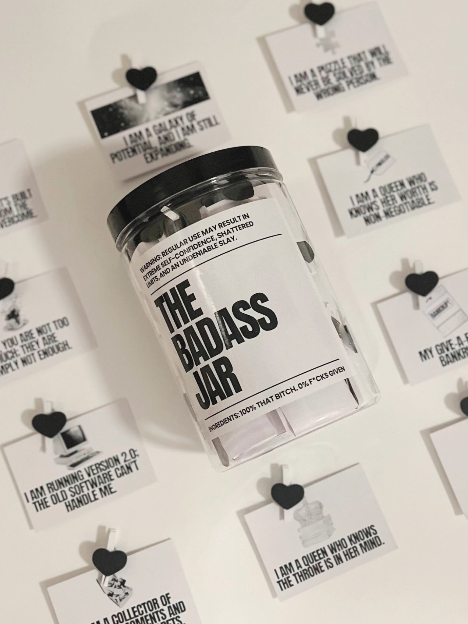 The Badass Jar: 90 Affirmations (with Clips and jute twine)